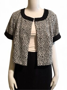AA Studio 1X Animal Print Cropped Open Front Cardigan Black Gray